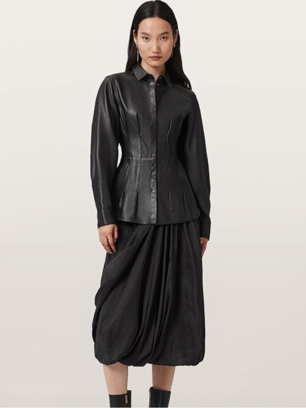 NWT AllSaints Larson Lea Leather Shirt - Size 6